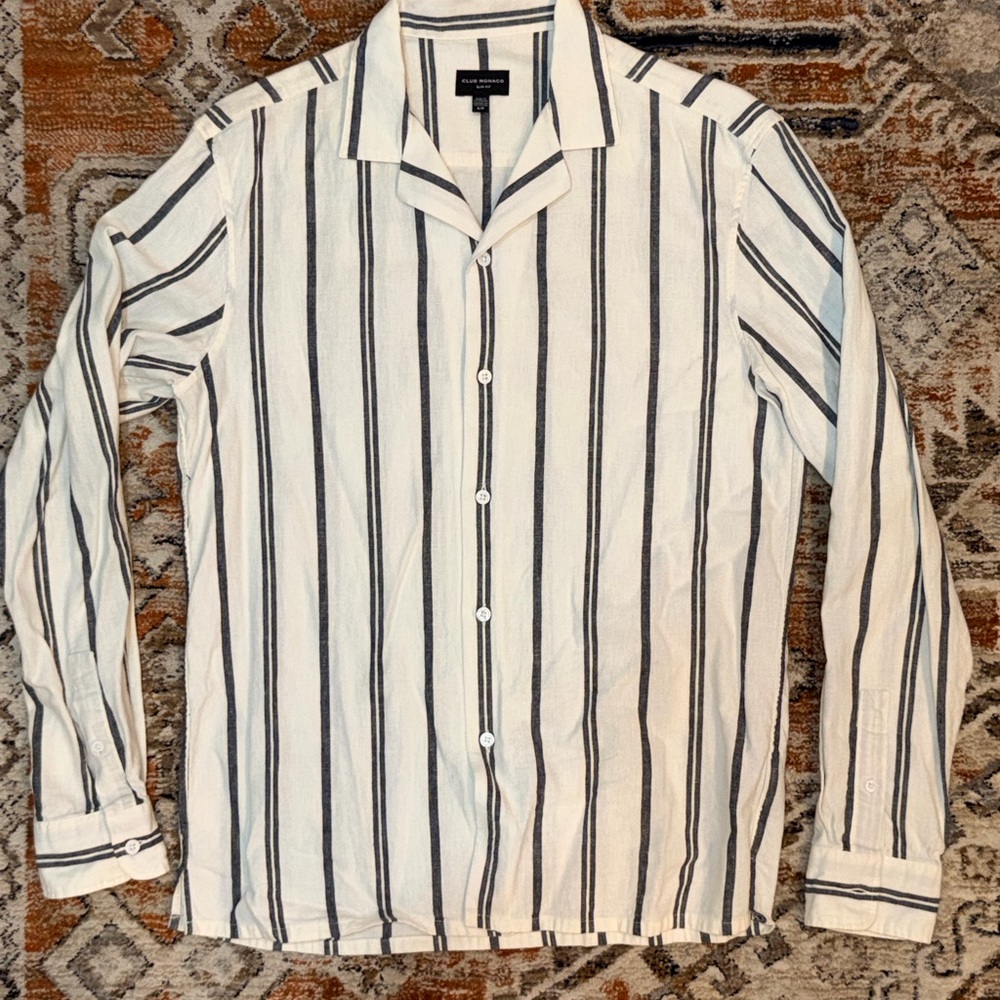 Club Monaco Black and White Striped Casual Shirt